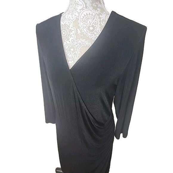 Chico's Travelers Dress Black Bodice Wrap Side Gathered Knee Length Women's 12 - Picture 4 of 10